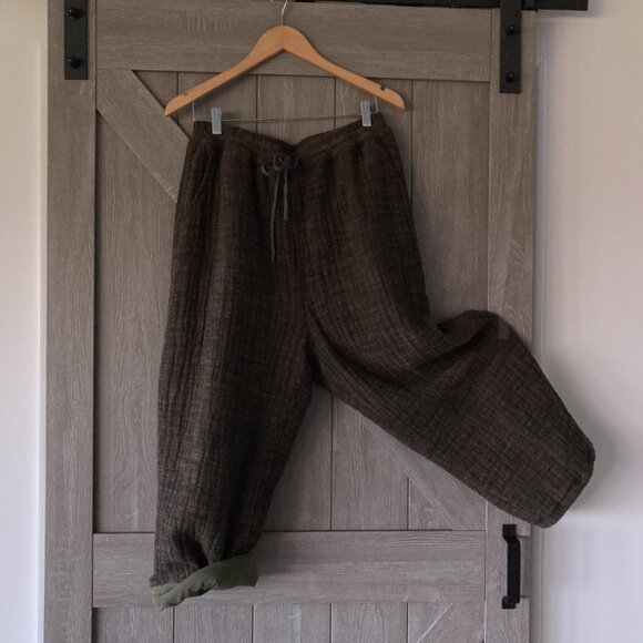 Solid 100% Cotton Padded Wide Leg Winter Women's Harem Style Pants, OS, Brown - Picture 8 of 14